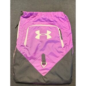 Under Armour Purple Gray Drawstring Cinch Sackpack Gym Bag Front Zip Pocket